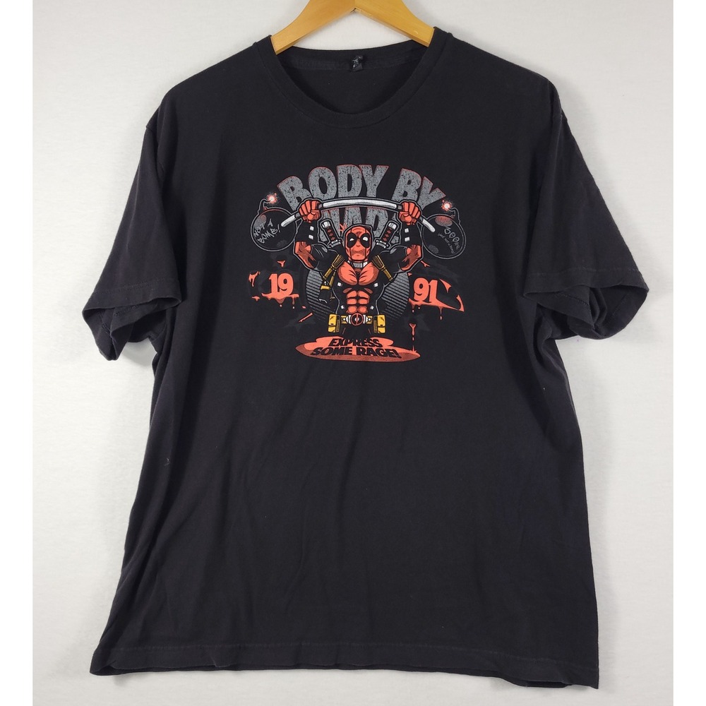Marvel Deadpool Graphic Tee Mens XL Black Body By Wade Express Some Rage